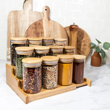 Ensemble de Pots à Épices avec Couvercle en Bambou