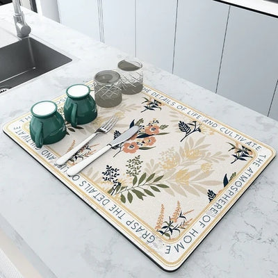 Tapis Égouttoir Vaisselle 46x61cm Texture Bois - Tapis Absorbant Antidérapant Pour Cuisine