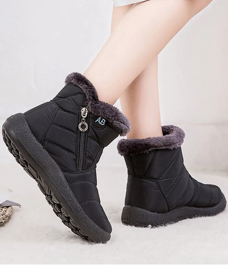 Bottes Femme d’Hiver Imperméables à Tige Moyenne avec Doublure en Peluche