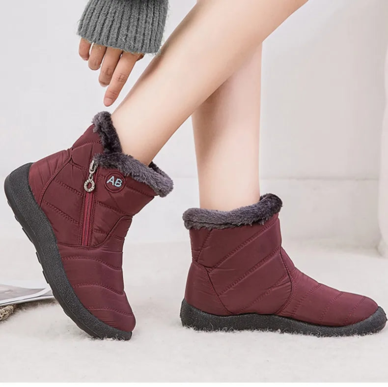 Bottes Femme d’Hiver Imperméables à Tige Moyenne avec Doublure en Peluche