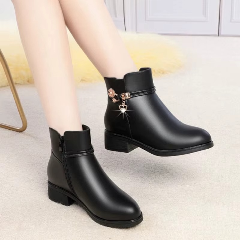 Bottes Femme en Cuir avec Doublure Coton Doux pour l’Hiver