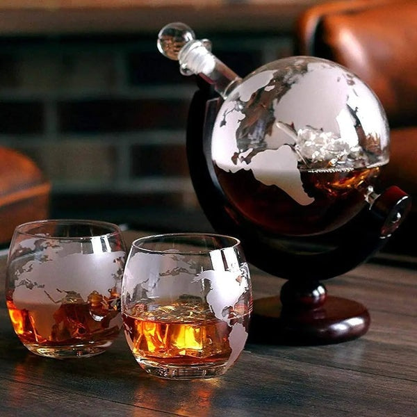 Carafe à Whisky Globe en Verre avec Support Élégant