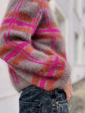 Cardigan en Tricot Femme Rayé Décontracté pour l’Hiver