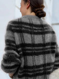 Cardigan en Tricot Femme Rayé Décontracté pour l’Hiver