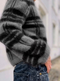 Cardigan en Tricot Femme Rayé Décontracté pour l’Hiver