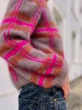 Cardigan en Tricot Femme Rayé Décontracté pour l’Hiver