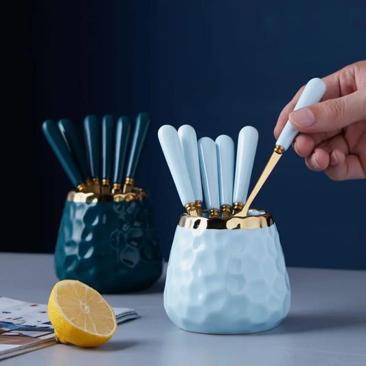 Ensemble de Couverts en Acier Inoxydable avec Manche en Céramique
