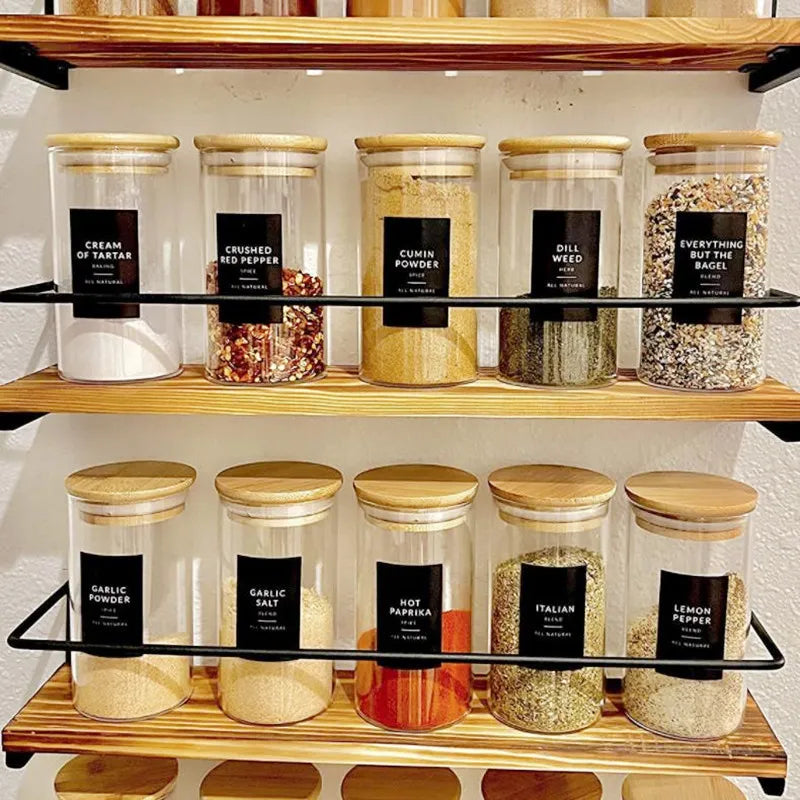 Ensemble de Pots à Épices avec Couvercle en Bambou