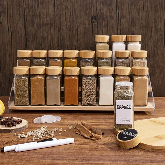 Ensemble de Pots à Épices avec Couvercle en Bambou