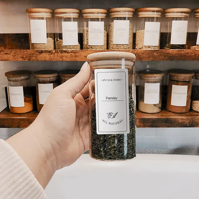 Ensemble de Pots à Épices avec Couvercle en Bambou