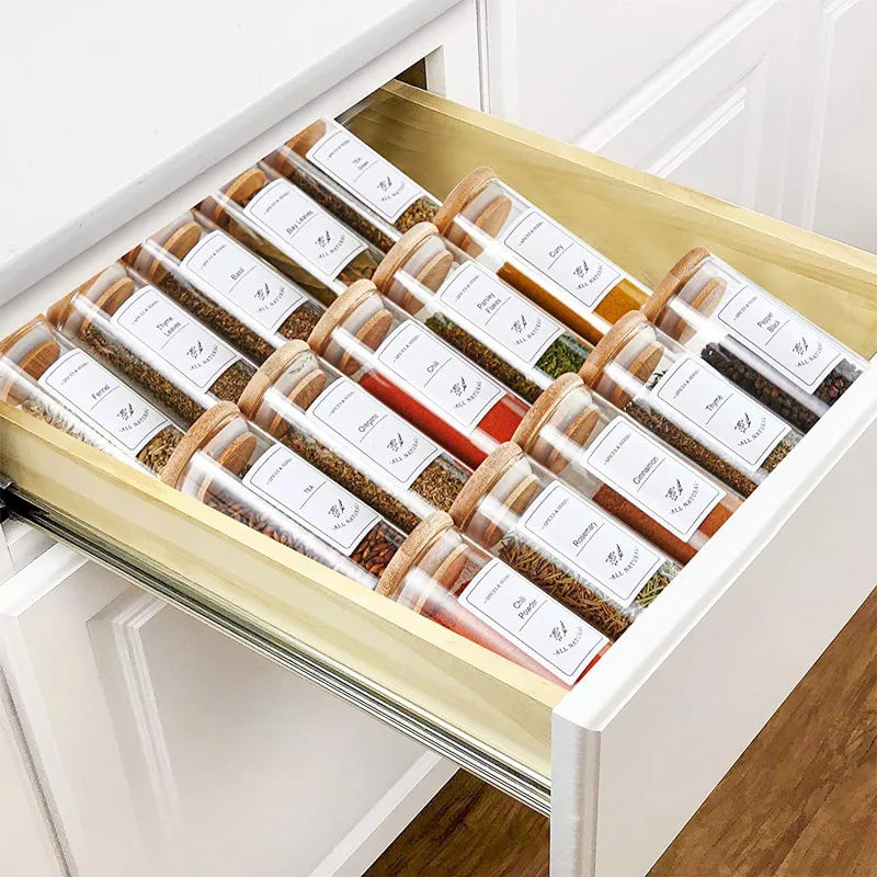 Ensemble de Pots à Épices avec Couvercle en Bambou