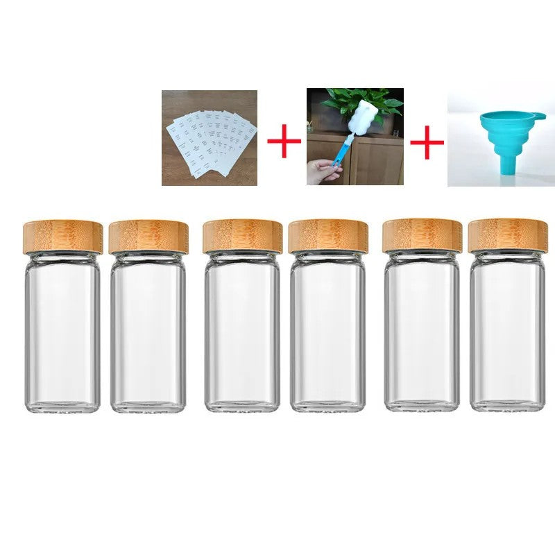 Ensemble de Pots à Épices avec Couvercle en Bambou
