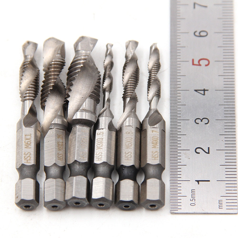 Kit 6 Forets en Acier Titanium 2 en 1 - Perce et Taraude