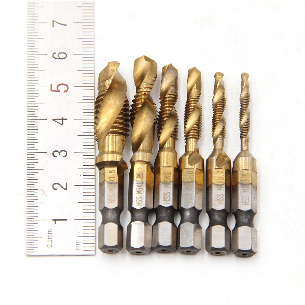 Kit 6 Forets en Acier Titanium 2 en 1 - Perce et Taraude