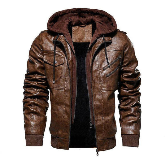 Veste Homme en Cuir 100% Véritable à Capuche Amovible