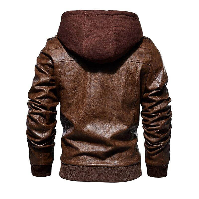 Veste Homme en Cuir 100% Véritable à Capuche Amovible