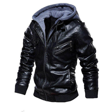 Veste Homme en Cuir 100% Véritable à Capuche Amovible