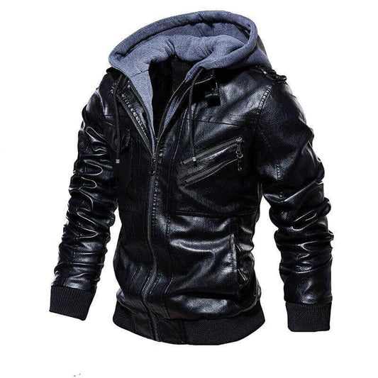 Veste Homme en Cuir 100% Véritable à Capuche Amovible