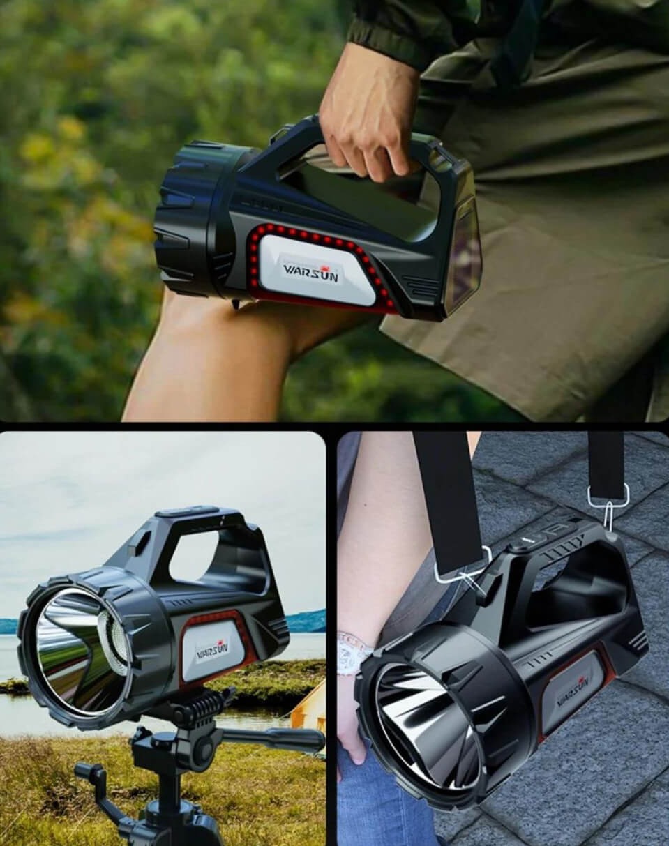 Lampe Torche Rechargeable à Énergie Solaire avec Batterie Externe Intégrée