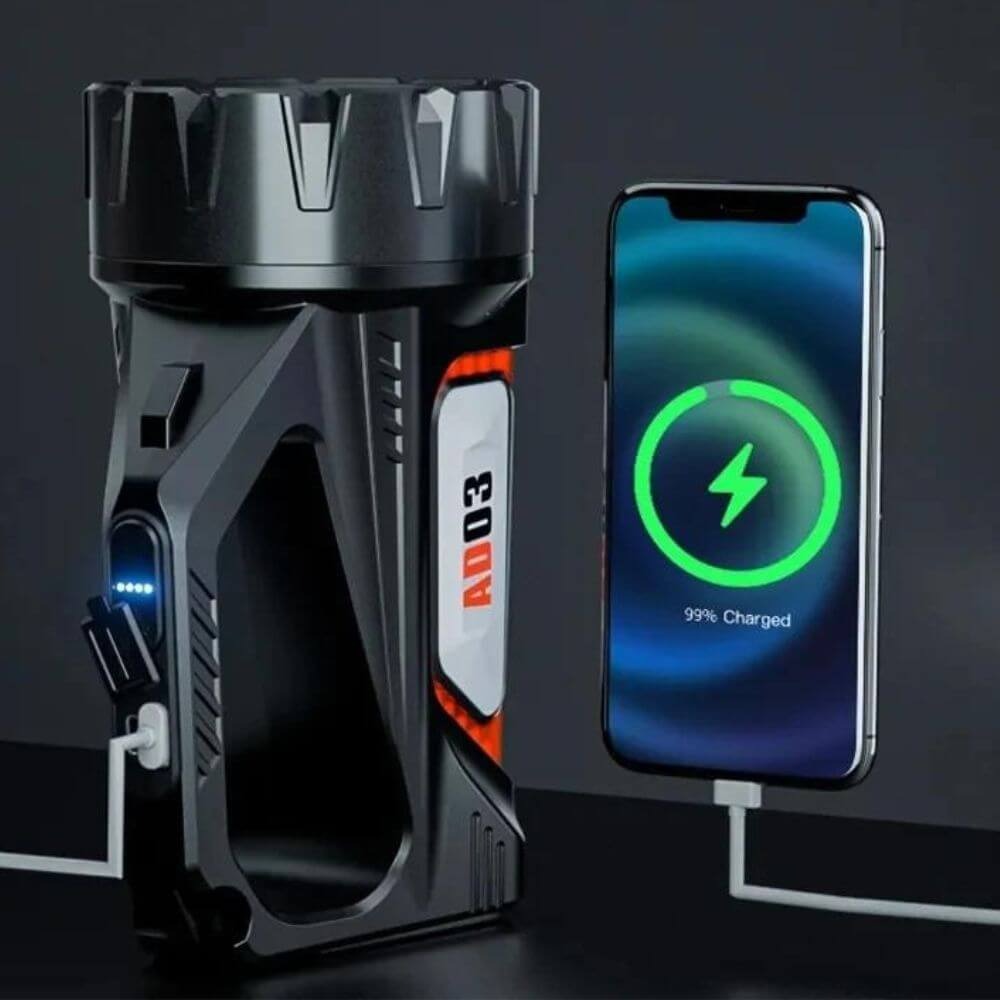 Lampe Torche Rechargeable à Énergie Solaire avec Batterie Externe Intégrée