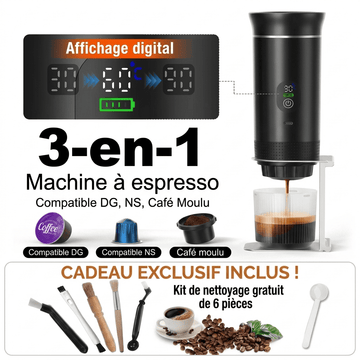 Machine à expresso portable 3-en-1 — Sans fil, Voiture & Voyage | BrewGo Pro + Kit de nettoyage offert