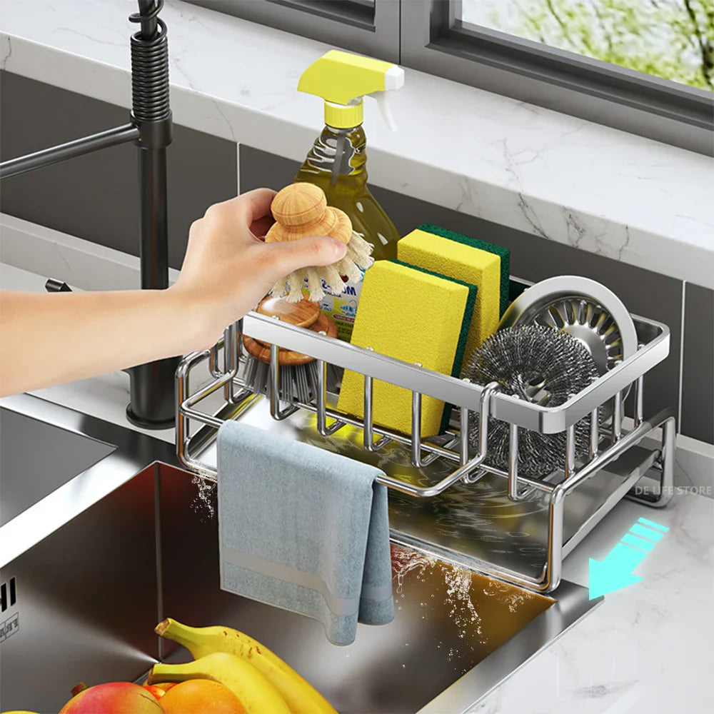 Organisateur d’Évier Auto-Drainant en Acier Inoxydable