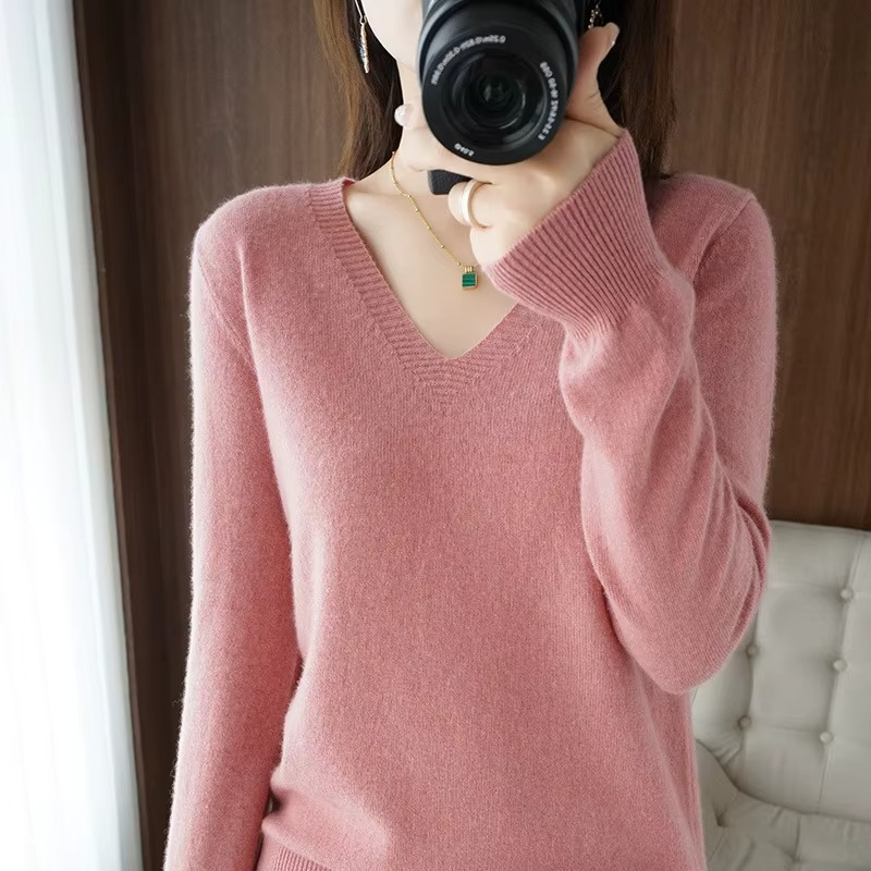Pull Femme Basique d’Hiver à Col en V