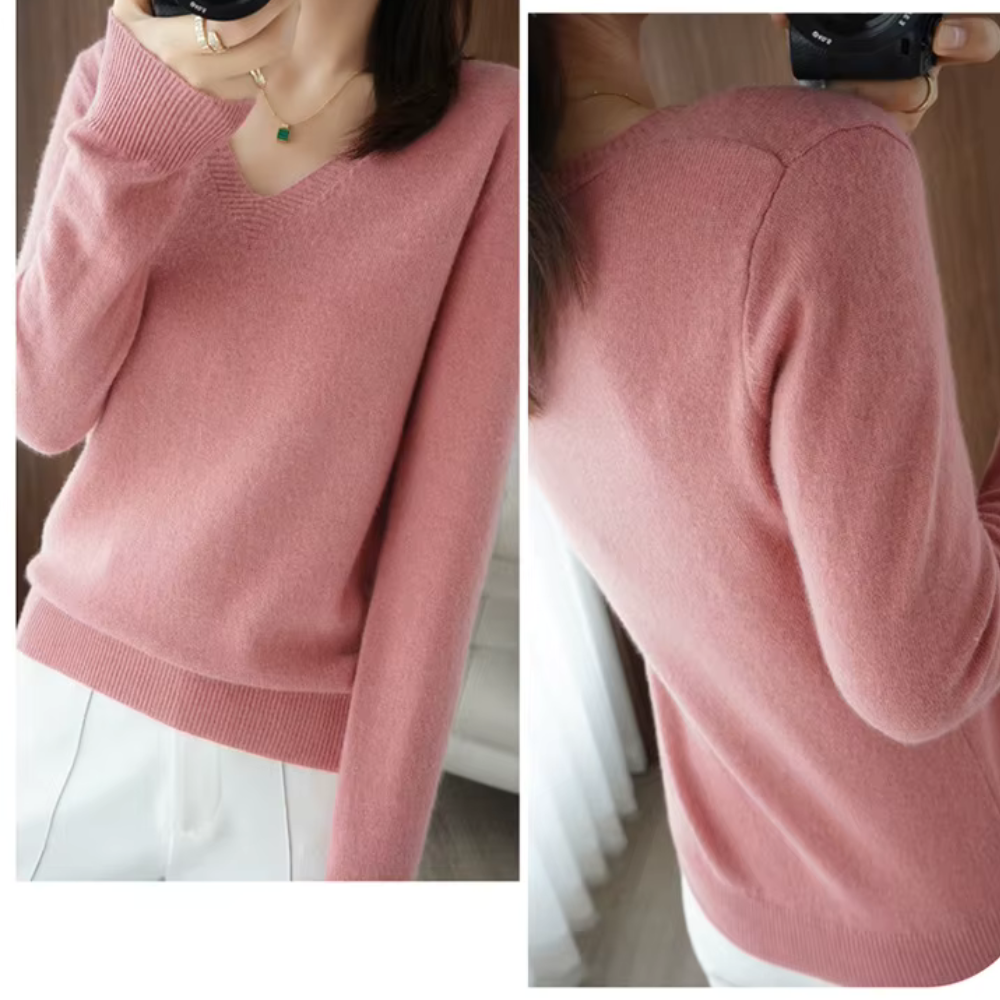 Pull Femme Basique d’Hiver à Col en V