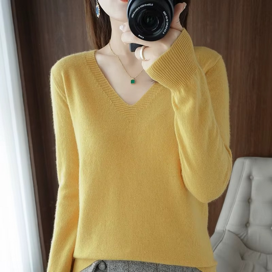 Pull Femme Basique d’Hiver à Col en V