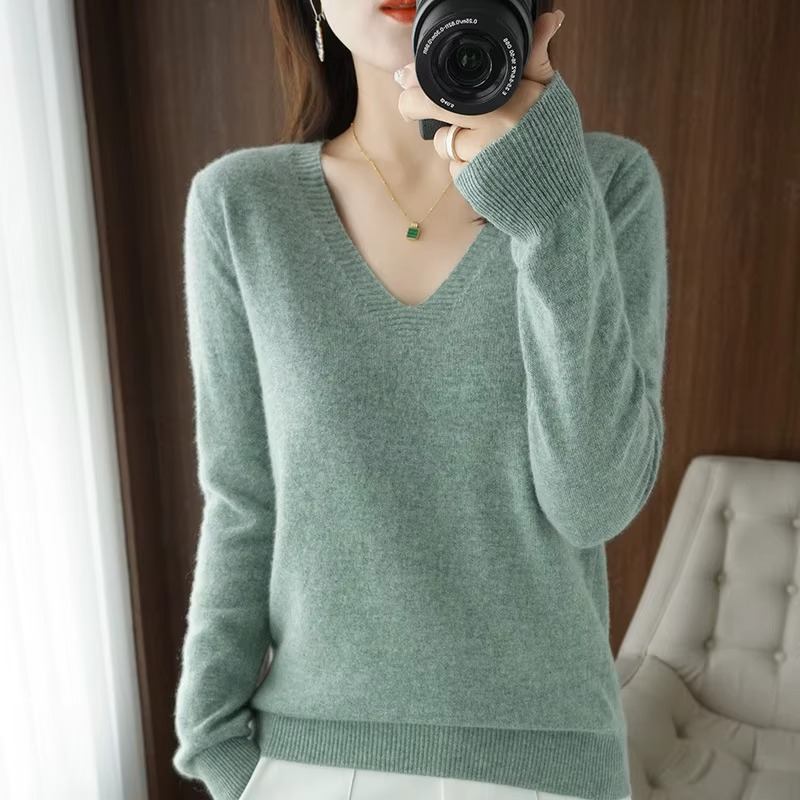 Pull Femme Basique d’Hiver à Col en V