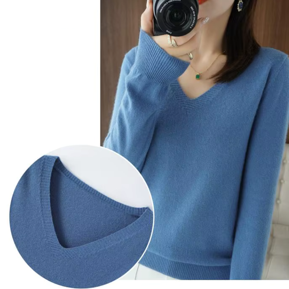 Pull Femme Basique d’Hiver à Col en V