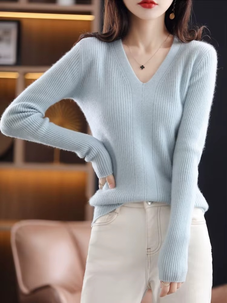 Pull Femme Basique en Laine à Col en V