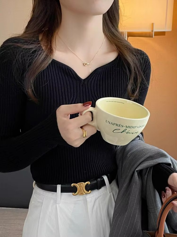 Pull Femme Basique en Maille à Col en V
