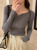 Pull Femme Basique en Maille à Col en V