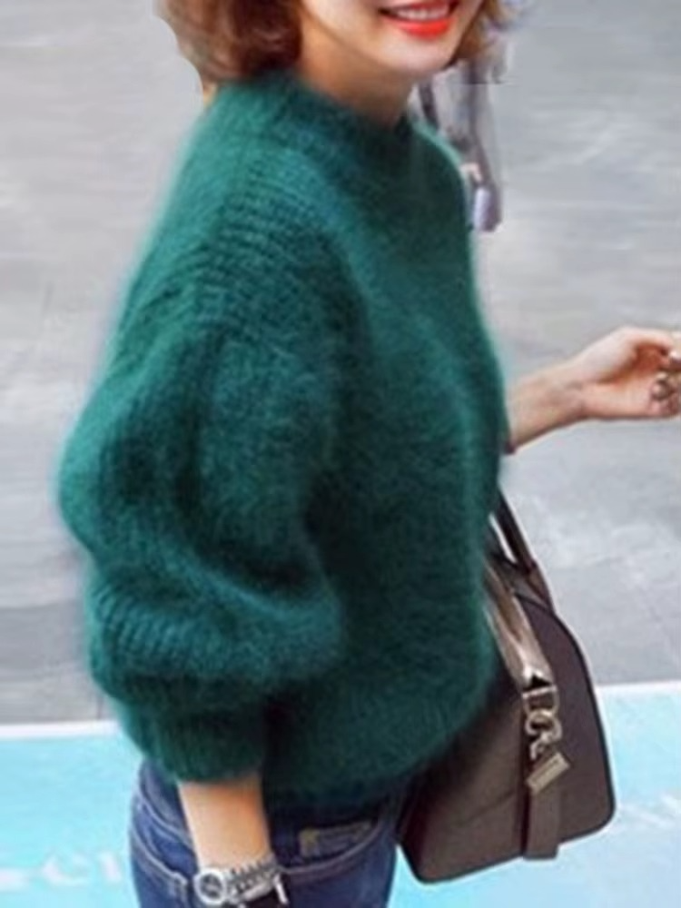 Pull Femme Doublé en Peluche à Col Roulé