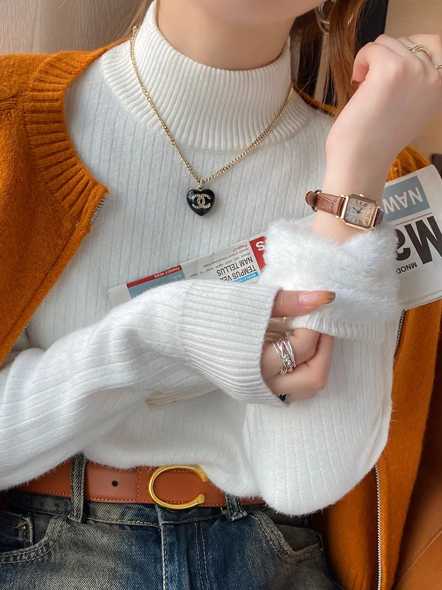 Pull Femme d’Hiver à Col Roulé avec Doublure en Velours
