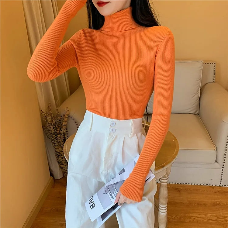 Pull Femme en Maille à Col Roulé