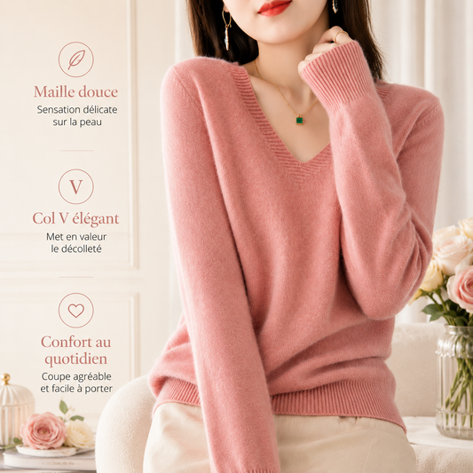 Pull femme doux et chaud à col en V - élégance hivernale