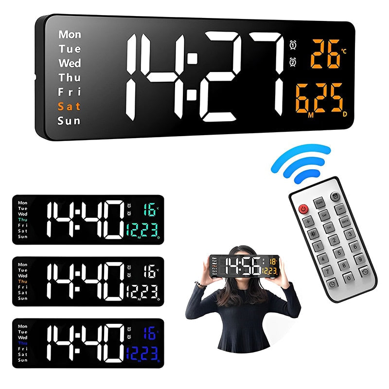 Horloge Numérique Murale avec Télécommande et Alarme