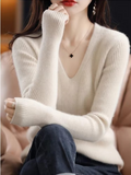 Pull Femme Basique en Laine à Col en V