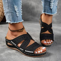 Sandales anatomiques femme à semelle compensée brodées en cuir