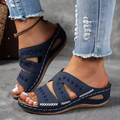 Sandales anatomiques femme à semelle compensée brodées en cuir