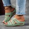 Sandales anatomiques femme à semelle compensée brodées en cuir