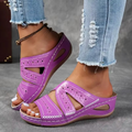 Sandales anatomiques femme à semelle compensée brodées en cuir