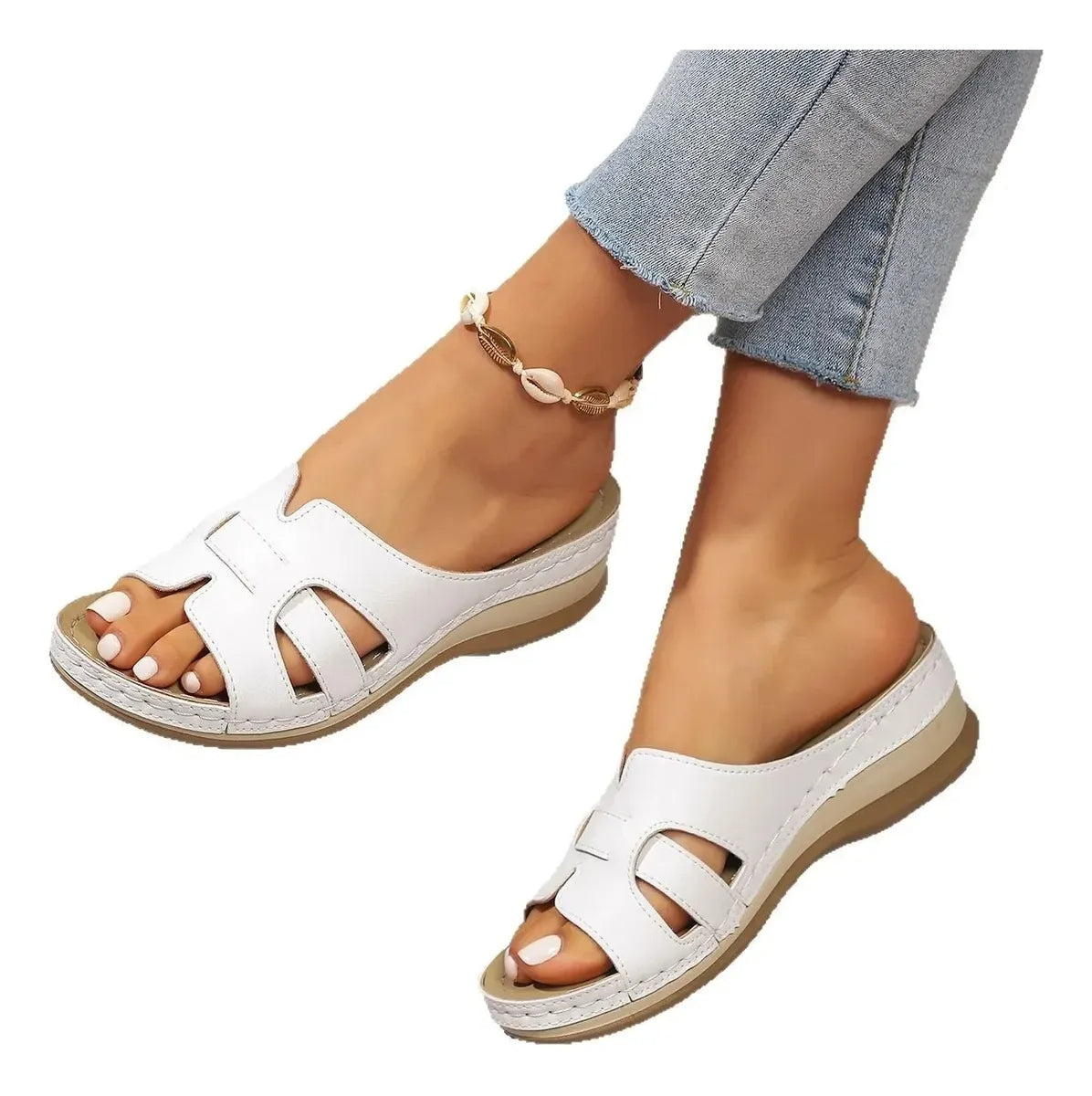 Sandales Anatomiques Femme à Semelle Compensée en Cuir