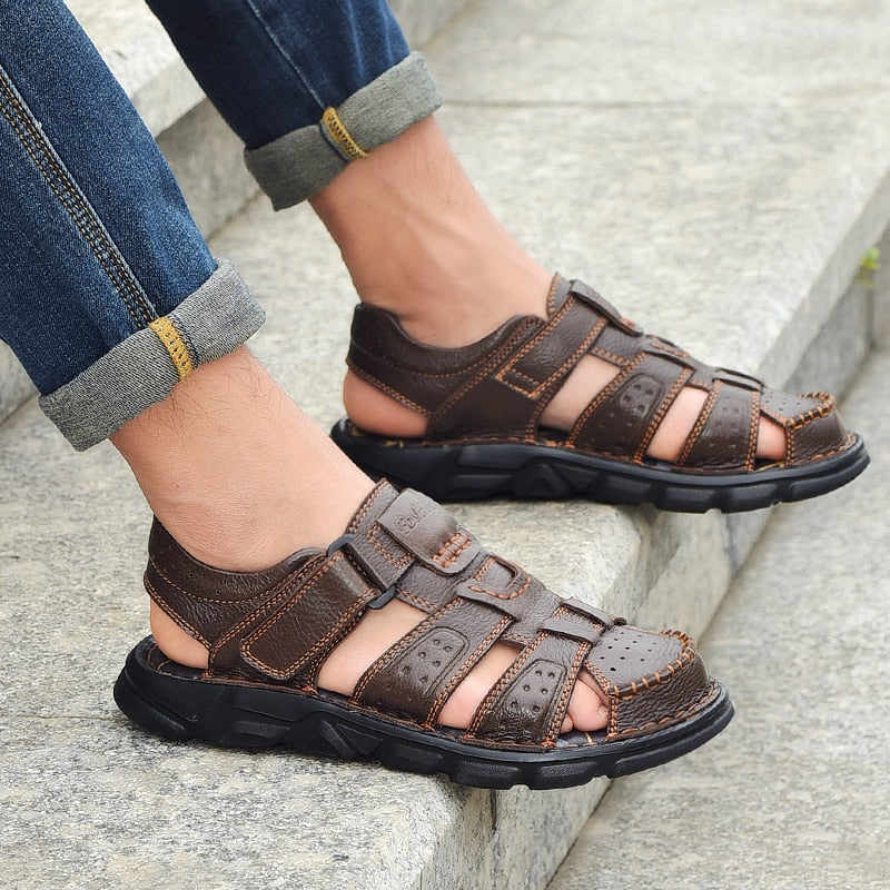 Sandale en Cuir Orthopédique Antidérapante Homme