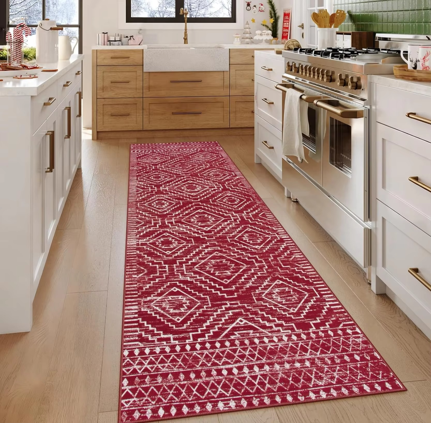 Tapis géométrique motif diamant antidérapant pour couloir