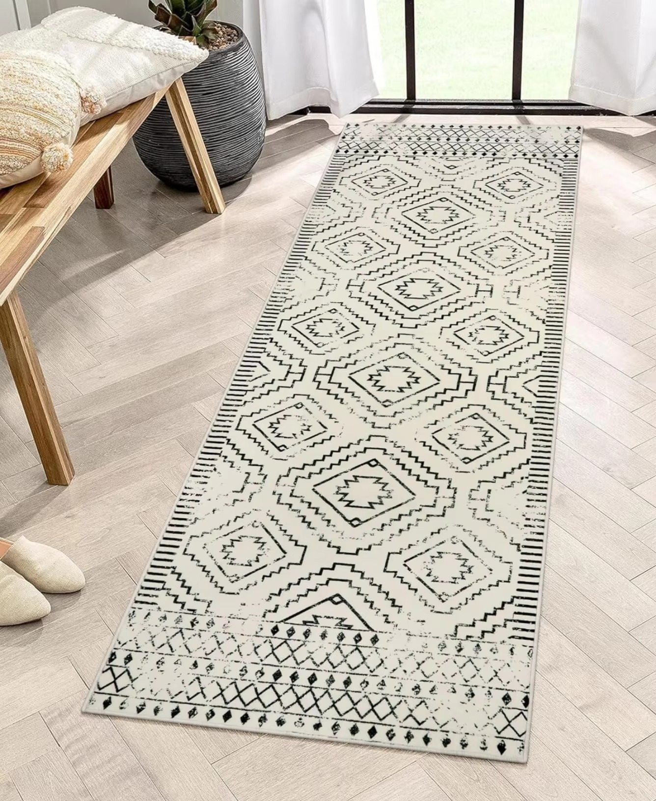 Tapis géométrique motif diamant antidérapant pour couloir