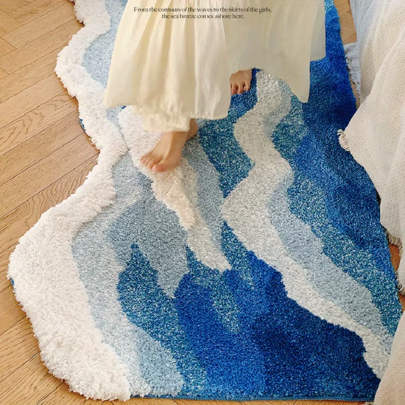 Tapis Vague Bleu Marin décoratif antidérapant
