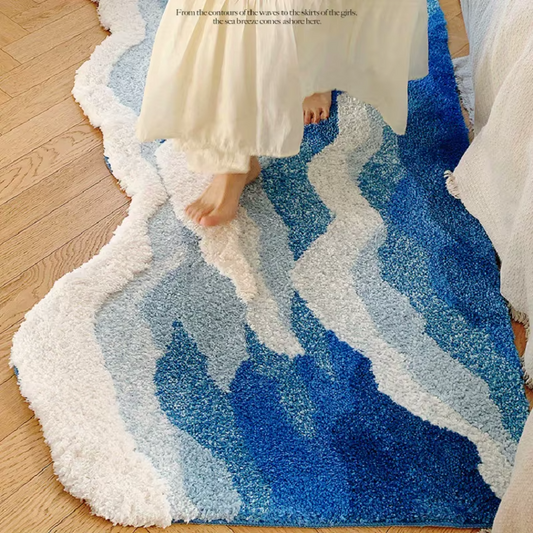 Tapis Vague Bleu Marin décoratif antidérapant